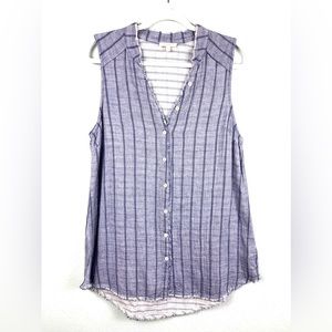 NWOT Mystree 100% Cotton Soft Sleeveless Blue/White Lagenlook Tunic, Size L